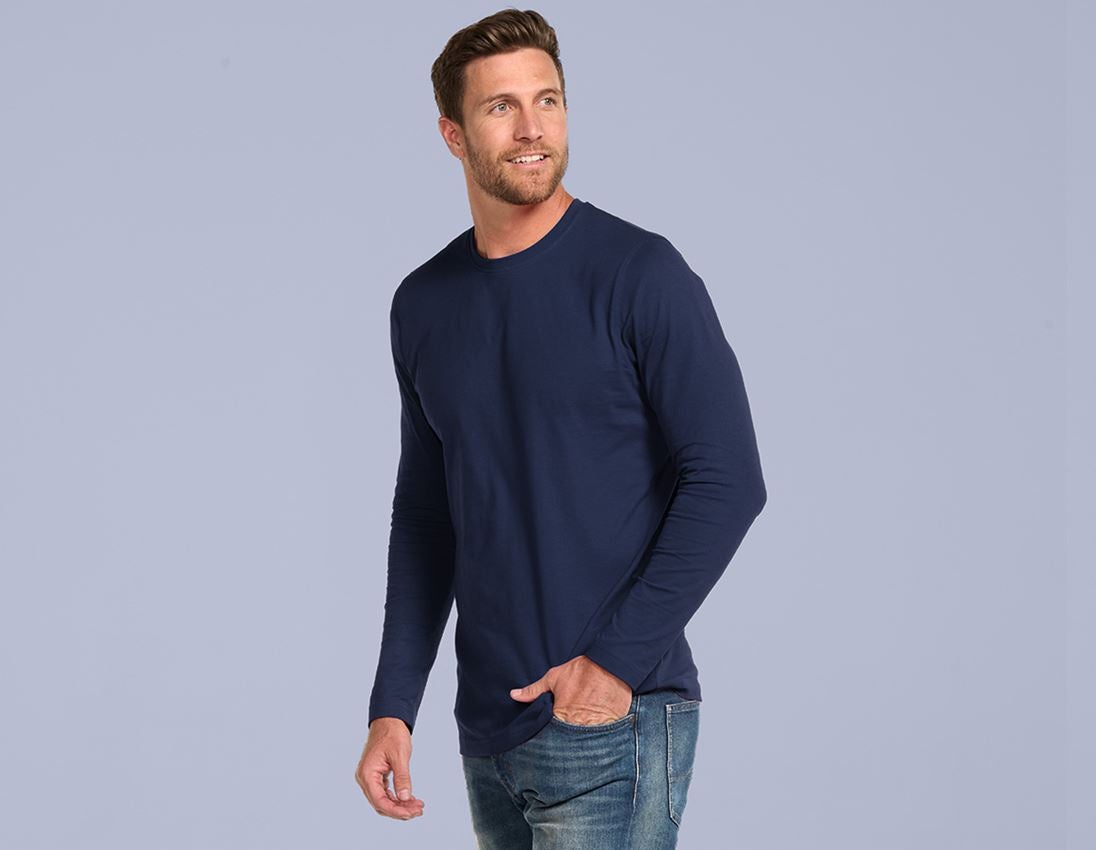Trička, svetry & košile: e.s. triko s dlouhým rukávem cotton, long fit + tmavomodrá