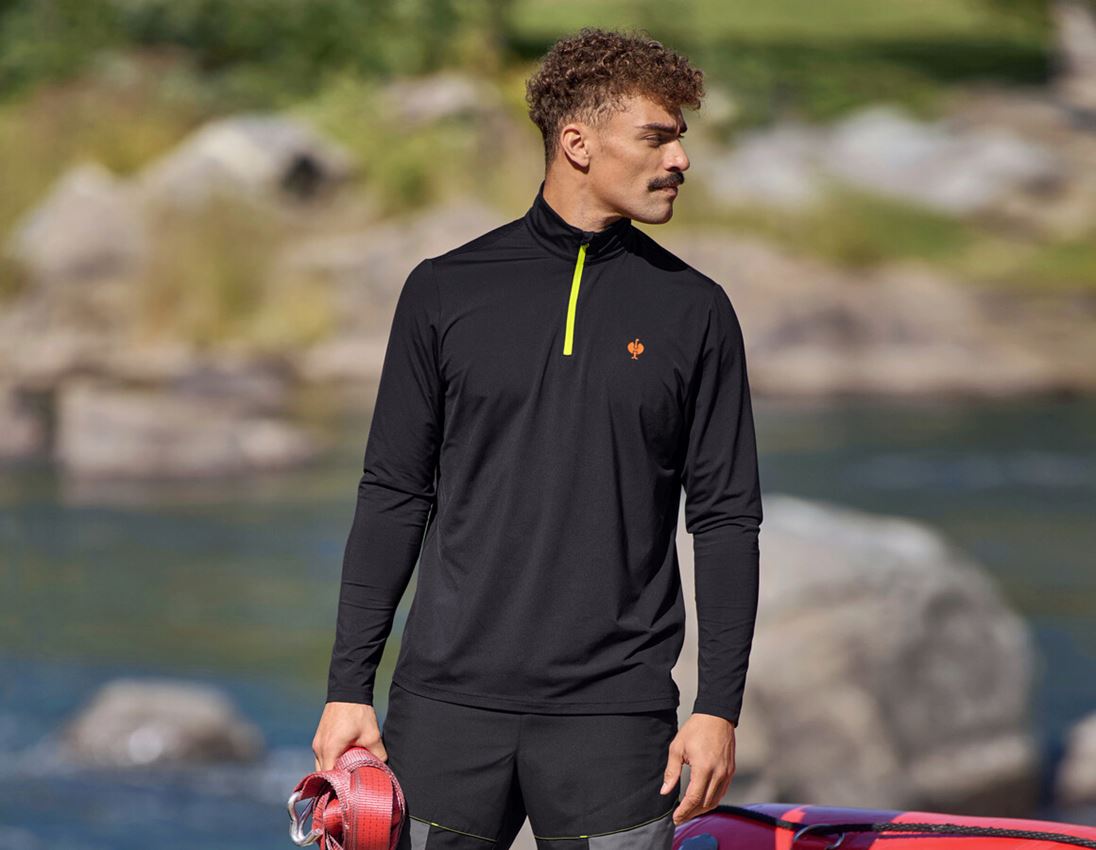 Oděvy: Funkční troyer Longsleeve UV e.s.trail + černá/výstražná oranžová/výstražná žlutá