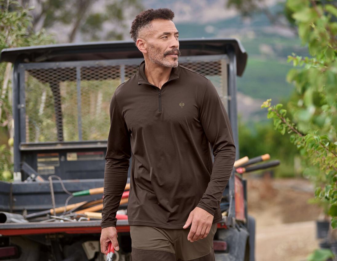 Oděvy: Funkční troyer Longsleeve UV e.s.trail + kaštan/lískový oříšek