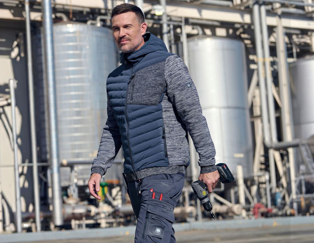 Pracovní bundy: Úpletová bunda s kapucí hybrid e.s.motion ten + břidlicová modrá melanž 1