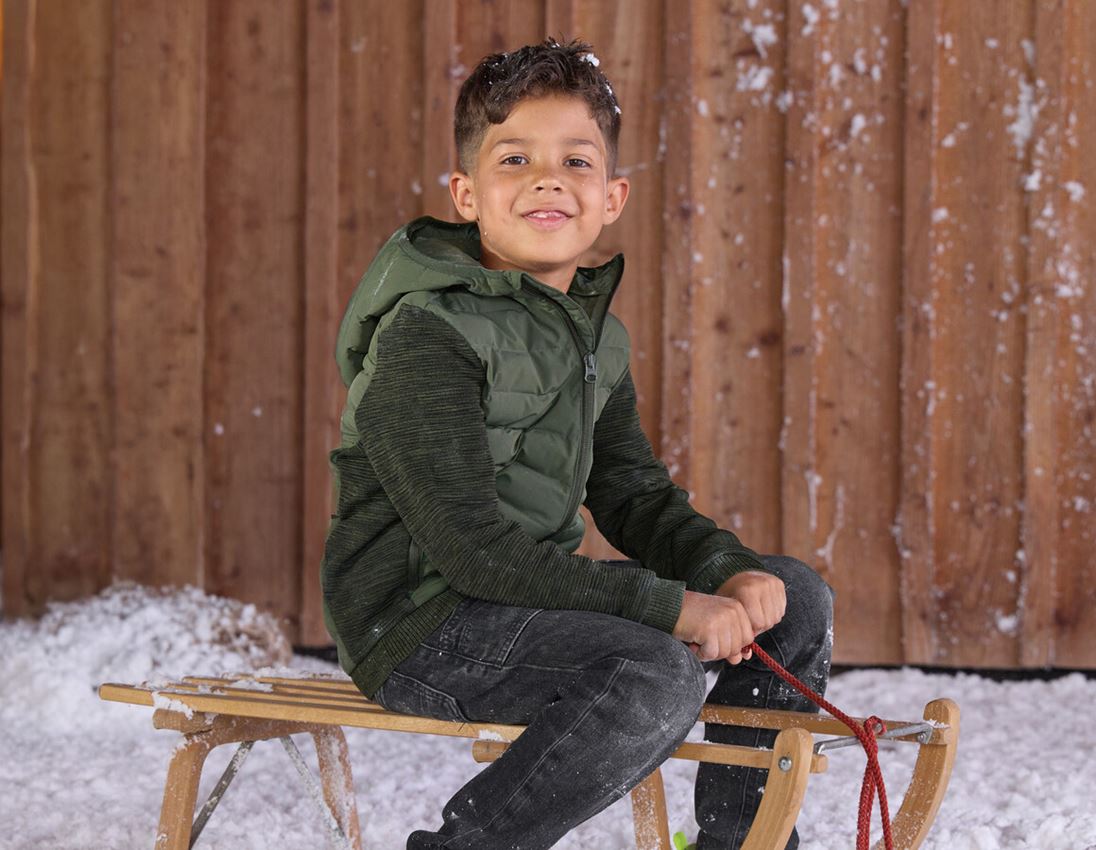 Bundy: Úpletová bunda kapucí hybrid e.s.motion ten,dětské + maskovací zelená melanž 1