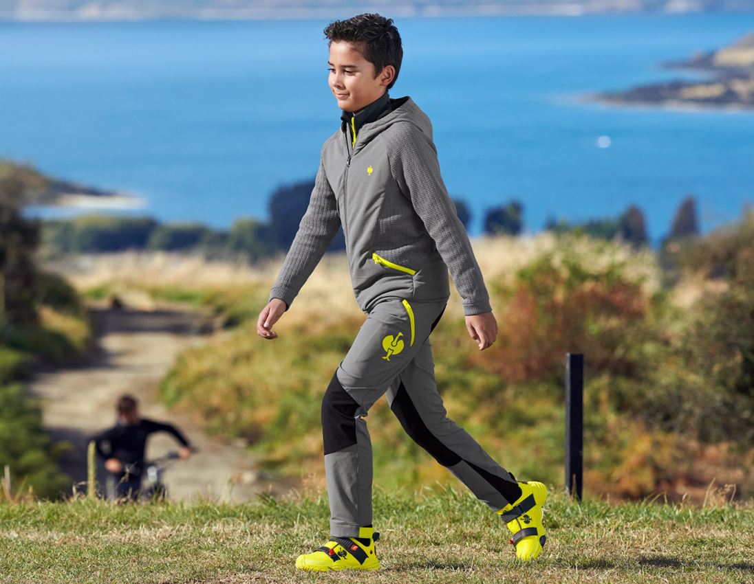 Bundy: Úpletová bunda s kapucí hybrid e.s.trail, dětský + čedičově šedá/acidově žlutá 1