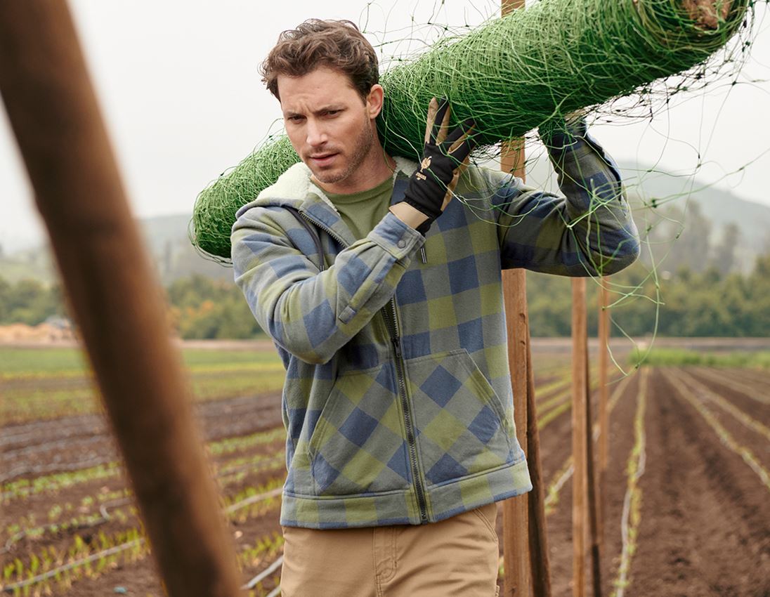 Pracovní bundy: Károvaná bunda s kapucí e.s.iconic + horská zelená/oxidově modrá 5