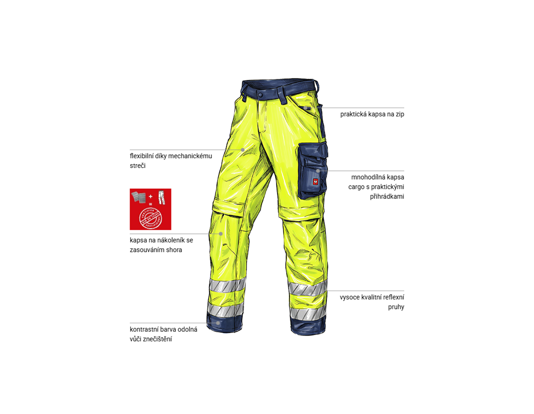 Témata: Výstražné kalhoty do pasu e.s.line.core + výstražná žlutá/tmavomodrá 1