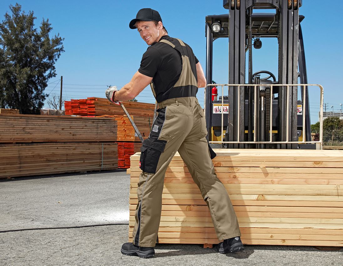 Pracovní kalhoty: Kalhoty s laclem e.s.active + khaki/černá 1