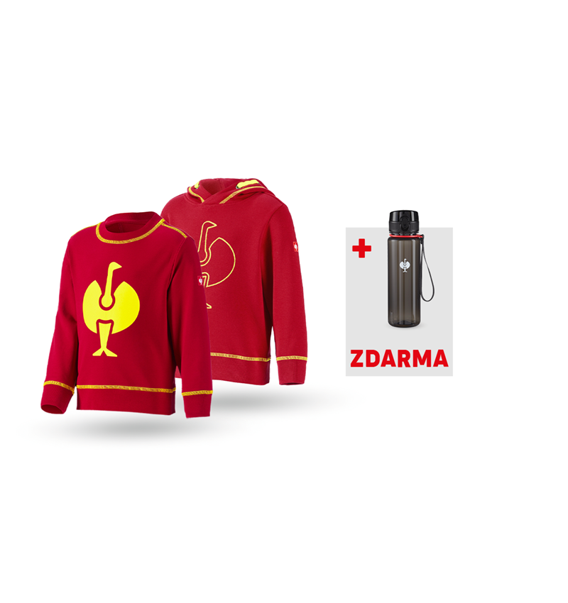 Velké dárky: SADA: Hoody + Mikina e.s.motion 2020, dětská + ohnivě červená/výstražná žlutá