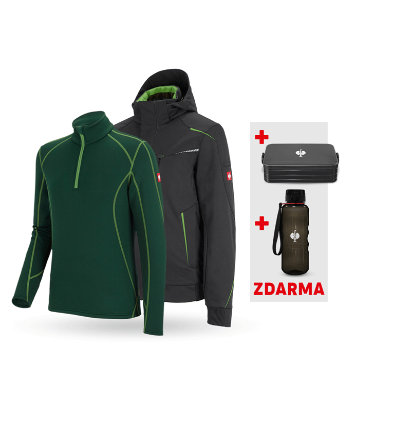 Oděvy: SADA: Zimní softsh. bunda + troyer e.s.motion 2020 + černá/mořská zelená