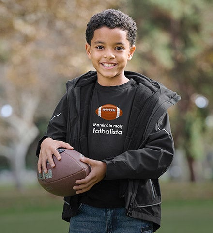 Dětské e.s. triko cotton stretch, nápis Maminčin malý fotbalista s motivem míče
