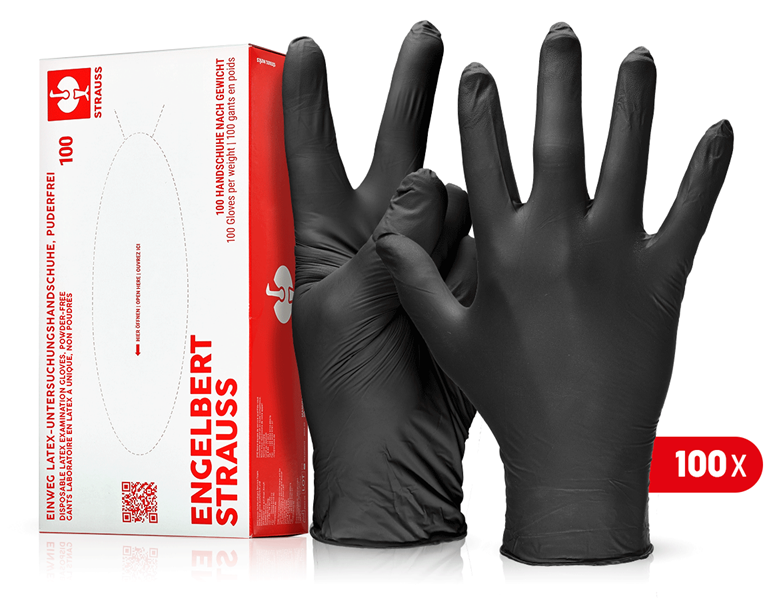 Main view, Gloves, Disposable latex examination gloves, powder-free, black