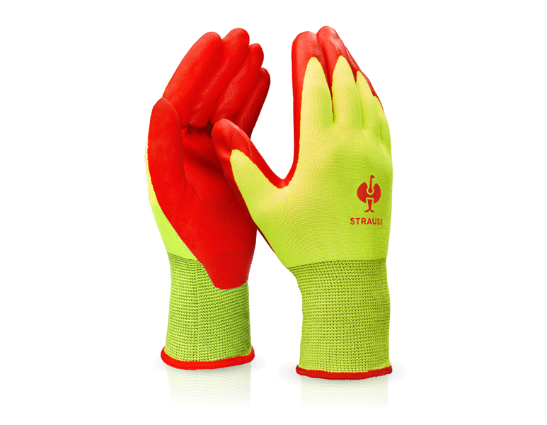 Main view, Coated, Nitrile foam gloves Flexible Foam, high-vis yellow/red