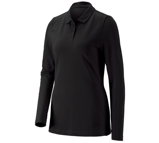 Hauptansicht, Basics, e.s. Piqué-Polo Longsleeve cotton stretch,Damen, schwarz