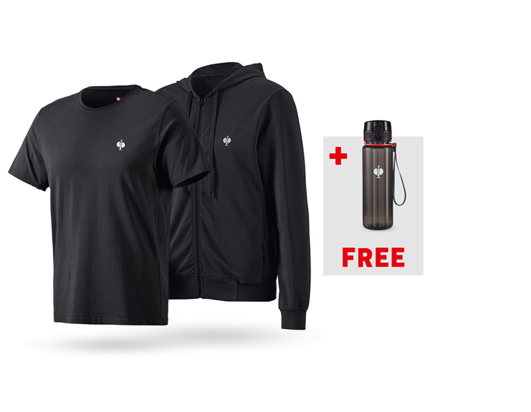 Main view, SALE, SET: Hooded sweat jacket + T-Shirt e.s.motion ten, oxidblack vintage
