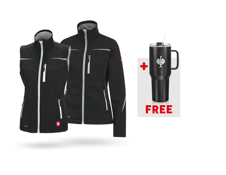 Main view, SALE, SET:Softsh.jacket+bodywarmer e.s.motion2020,ladies, black/platinum