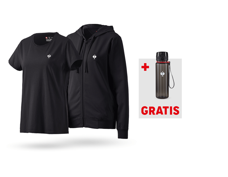 Hauptansicht, SALE, SET:Kapuzensweatjacke+T-Shirt e.s.motion ten,Damen, oxidschwarz vintage