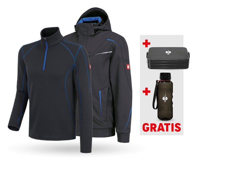 Hauptansicht, SALE, SET:Winter Softshelljacke + Troyer e.s.motion 2020, graphit/enzianblau
