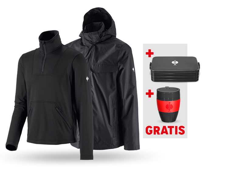 Hauptansicht, SALE, SET: Regenjacke + Funktions-Troyer e.s.concrete, schwarz