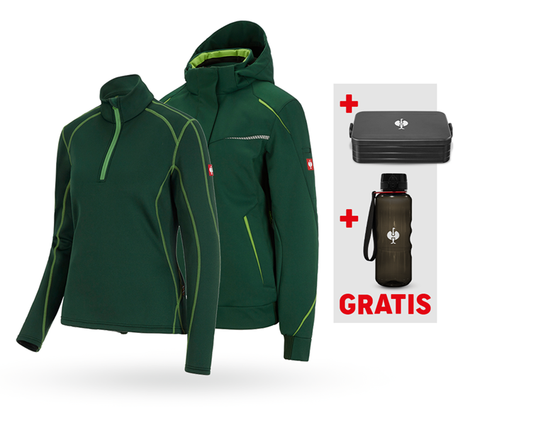 Hauptansicht, Artikelsuche, SET: Winter Softshellj. e.s.motion 2020+Troyer,Da., grün/seegrün