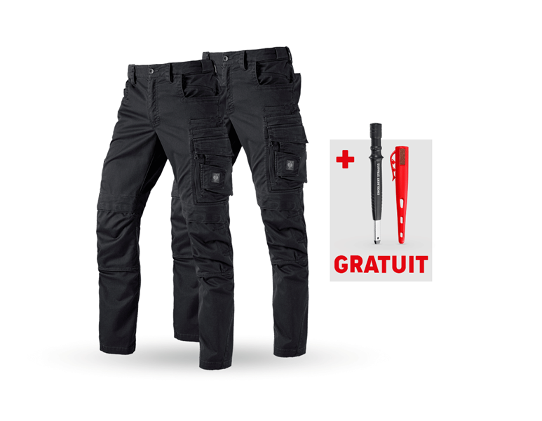 Vue principale, Vêtements, KIT : 2x Pantalon à taille élas. e.s.motion ten, noir oxyde