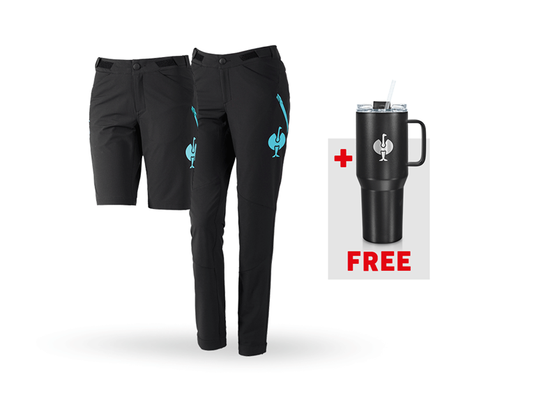 Main view, Combo-Sets, SET: Funct.trousers + Shorts e.s.trail, ladies', black/lapisturquoise