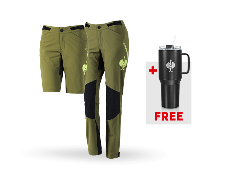 Main view, Clothing, SET: Funct.trousers + Shorts e.s.trail, ladies', junipergreen/limegreen