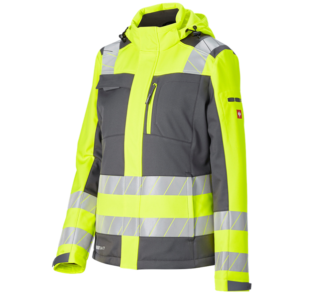 Hauptansicht, e.s.motion 24/7, Warnschutz Winter Softshellj. e.s.motion 24/7,Dam., anthrazit/warngelb