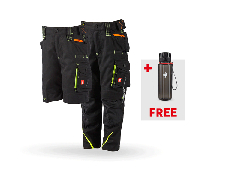 Main view, Combo-Sets, SET: Trousers + Shorts e.s.motion 2020, children's, black/high-vis yellow/high-vis orange