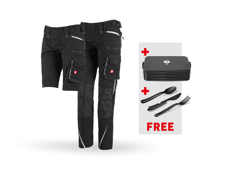Main view, SALE, SET: Ladies trousers + Shorts e.s.motion 2020, black/platinum
