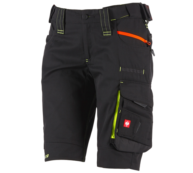 Pantalons de travail: Short e.s.motion 2020, femmes + noir/jaune fluo/orange fluo