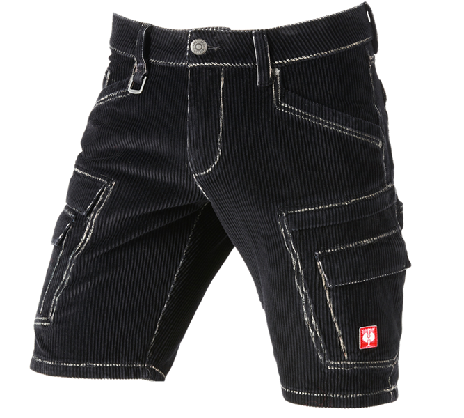 Vue principale, Pantalons de travail, e.s. Short cargo en velours côtelé, noir