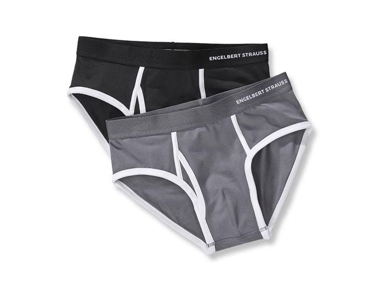 Vue principale, Slips, e.s. Slip en coton élastique Colour, lot de 2, noir+ciment