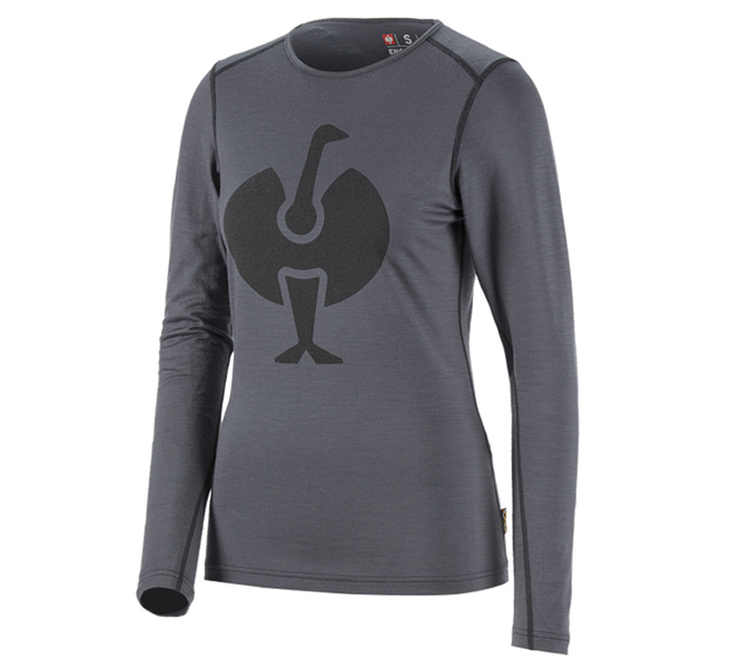 Main view, Clothing, e.s. Long sleeve Merino, ladies', cement/graphite