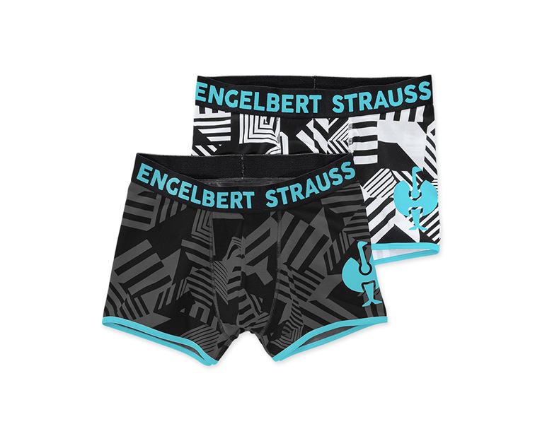 Main view, Shorts | Boxer, Pants cotton stretch e.s.trail, pack of 2, black/white/lapisturquoise+black/anthracite/lapisturquoise