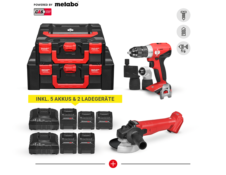 Hauptansicht, SALE, 18,0 V Akku-Winkelschleifer + Bohrschrauber M Set