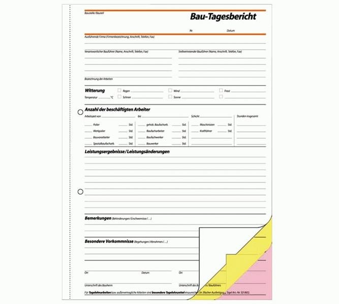 Vue principale, Fournitures de bureau, Blocs de formulaires Sigel Journal de chantier