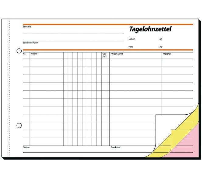 Hauptansicht, Betriebsbedarf, Sigel Formularbücher Tagelohnbuch
