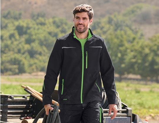 View 2, Softshell­ jacket e.s.​motion 2020, black/seagreen