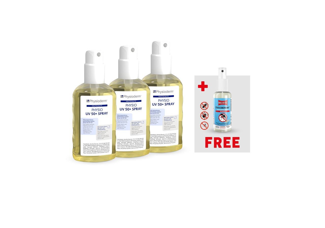 Hand cleaning | Skin protection: 3xUV sun protection spray SPF 50 + Ballistol