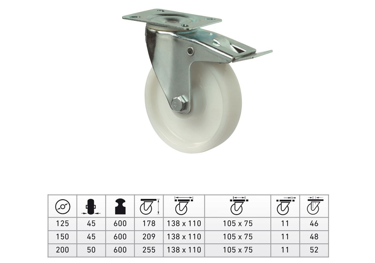 Rouleau transporteur: Roulette pivotante rigide + blocage de roue