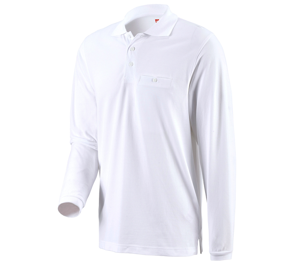 Hauts: e.s. Longsleeve polo cotton Pocket + blanc