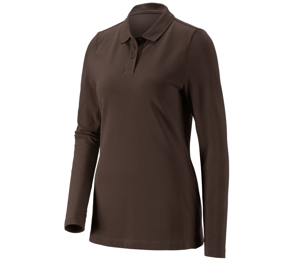 Thèmes: e.s. Pique-Polo longsleeve cotton stretch,femmes + marron