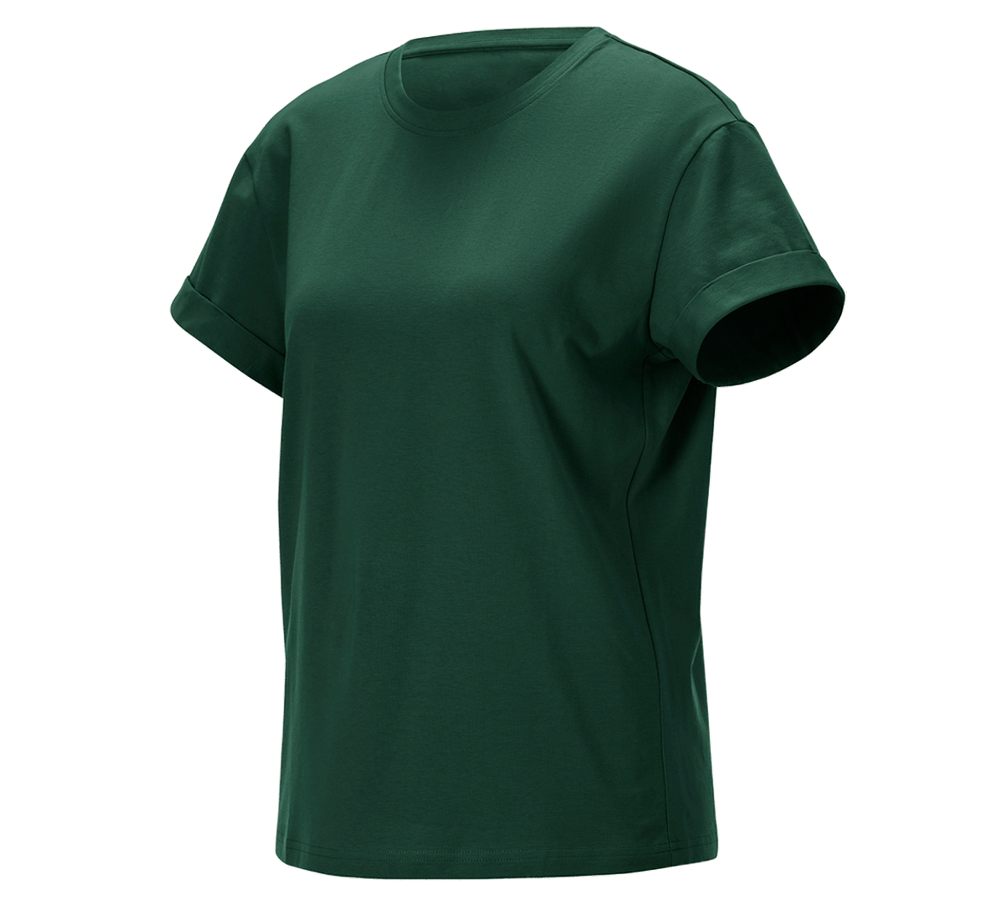 Hauts: e.s. T-Shirt cotton stretch rolled sleeve, femmes + vert