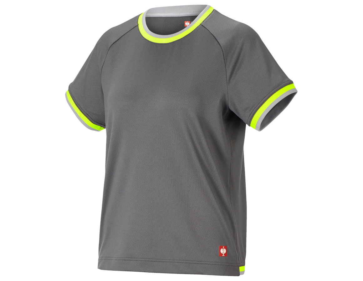Vêtements: T-shirt fonctionnel e.s.ambition, femmes + anthracite/jaune fluo