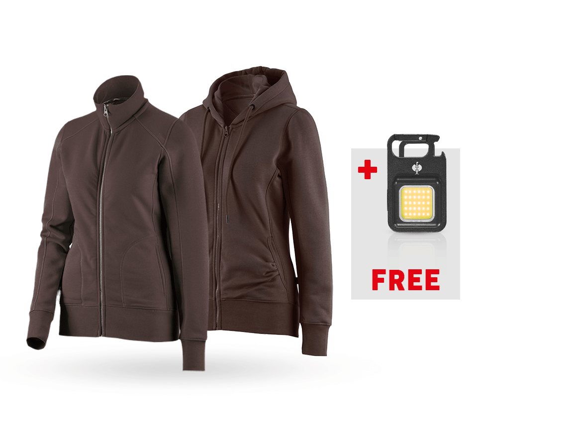 Clothing: SET: Sweatjacket+hoody sweatjacket poly cotton, l. + chestnut