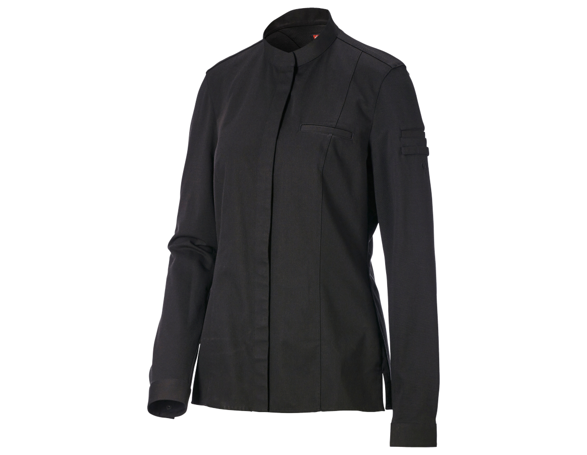 Hauts: e.s. Chemise de cuisinier hybride, femmes + noir