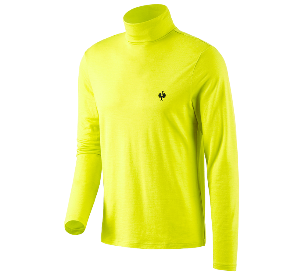 Hauts: T-shirt à col roulé Merino e.s.trail + jaune acide/noir