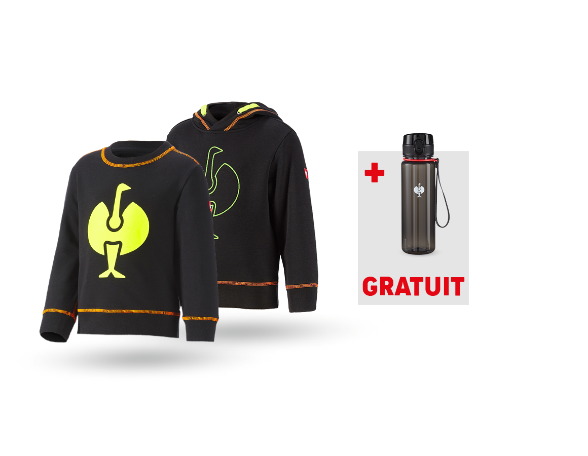 Vêtements: KIT : Hoody + Sweatshirt e.s.motion 2020, enfants + noir/jaune fluo/orange fluo