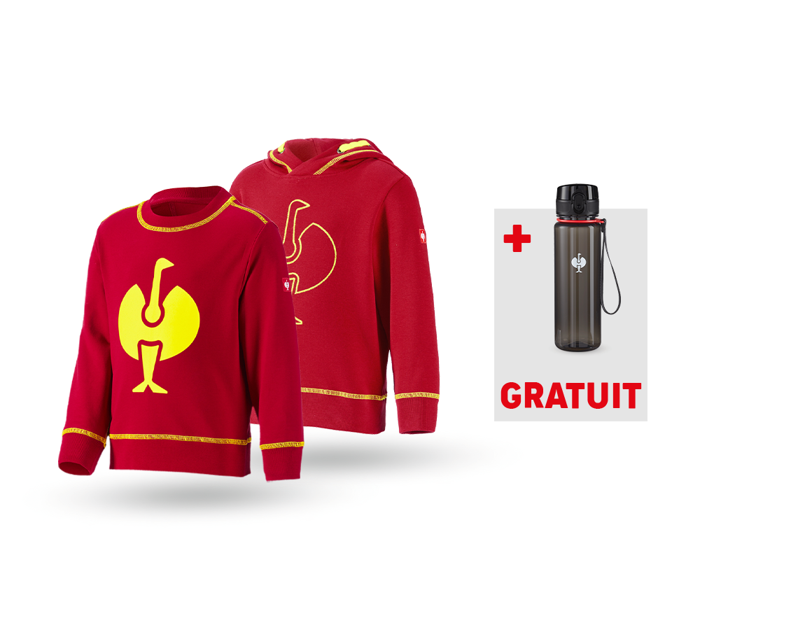 Vêtements: KIT : Hoody + Sweatshirt e.s.motion 2020, enfants + rouge vif/jaune fluo