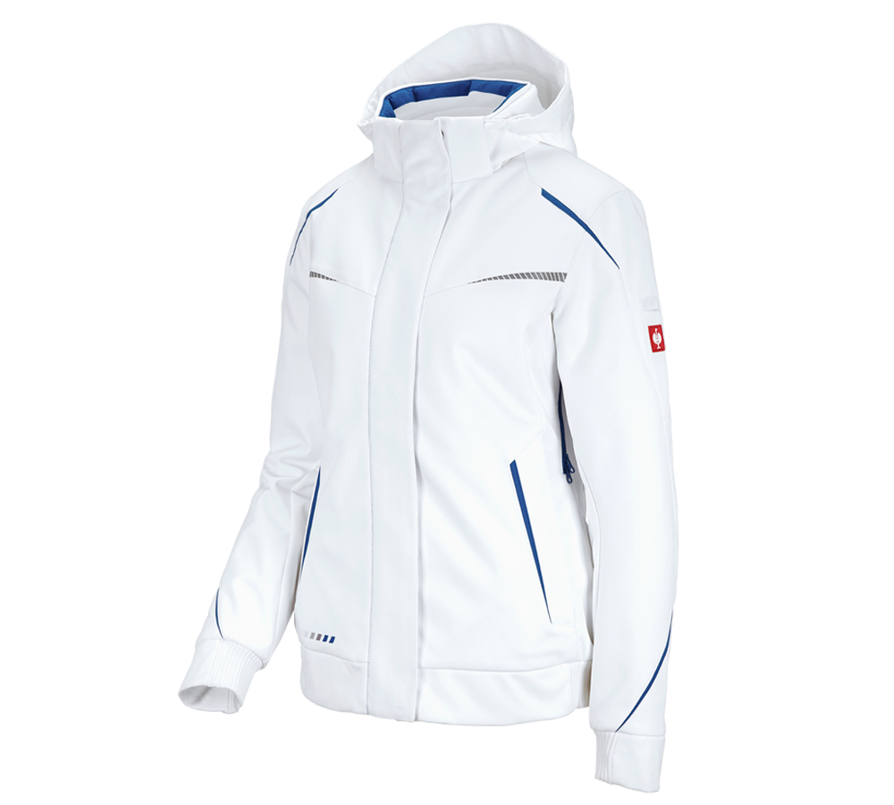 Vestes de travail: Veste softshell d'hiver e.s.motion 2020, femmes + blanc/bleu gentiane