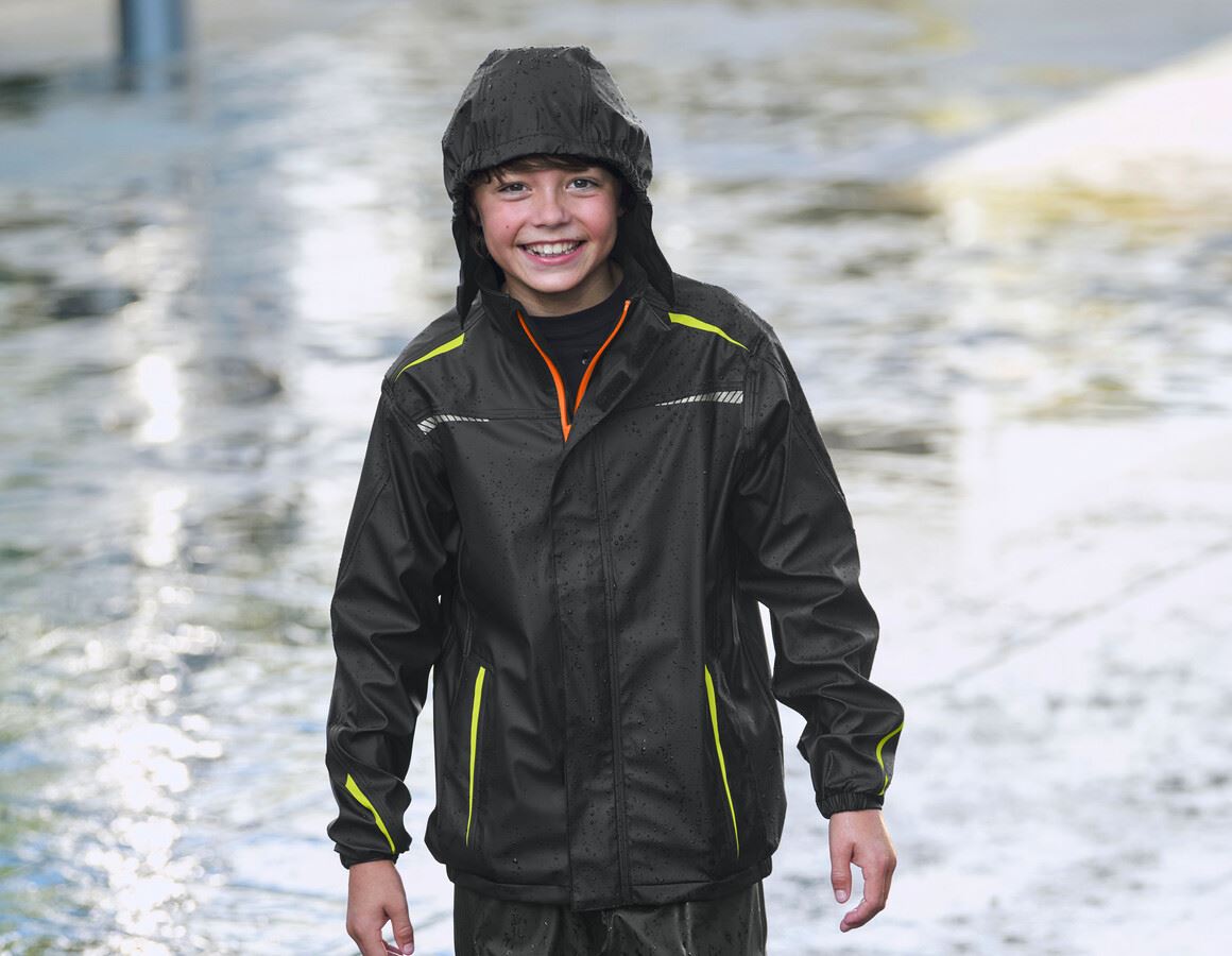 Rain jacket e.s.motion 2020 superflex, children's black/high-vis