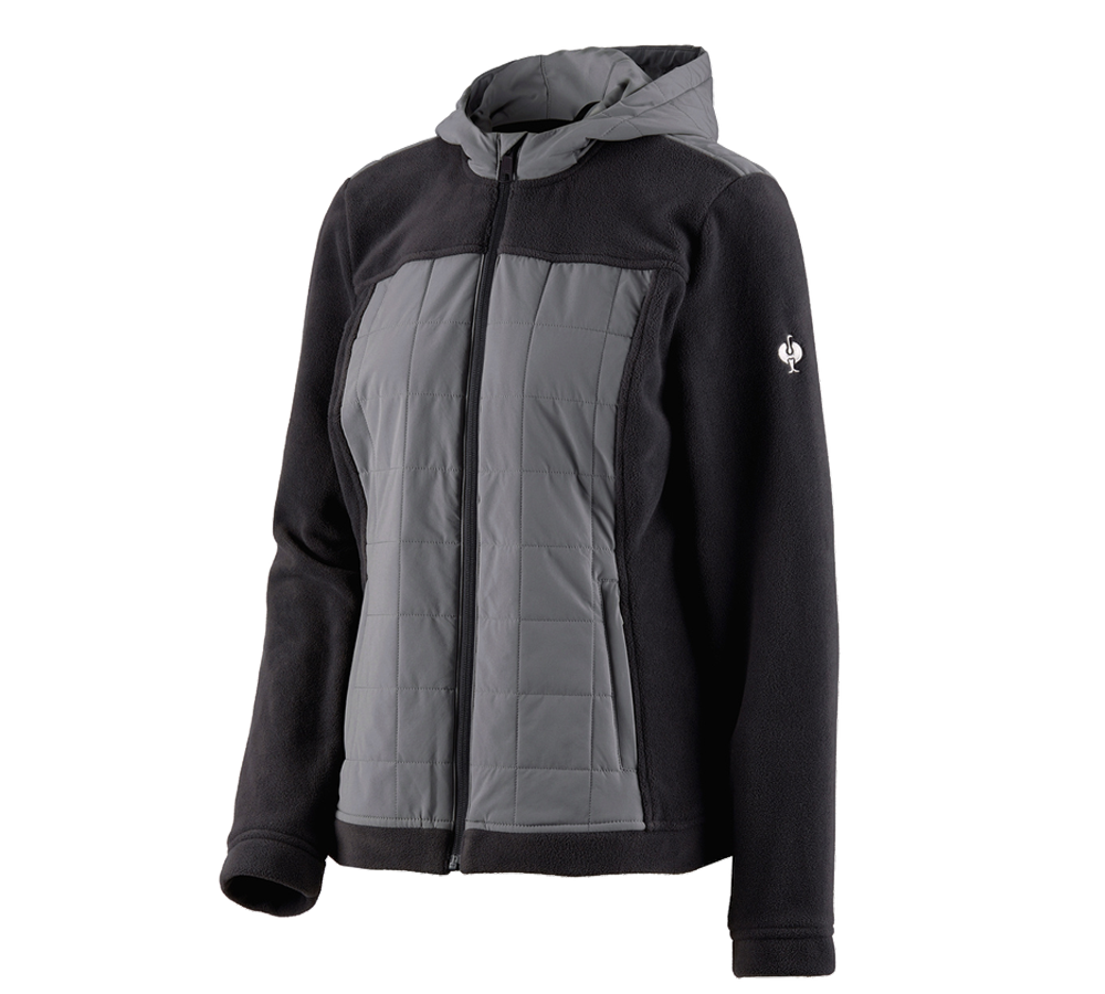 Themen: Hybrid Kapuzenfleecejacke e.s.concrete, Damen + schwarz/basaltgrau